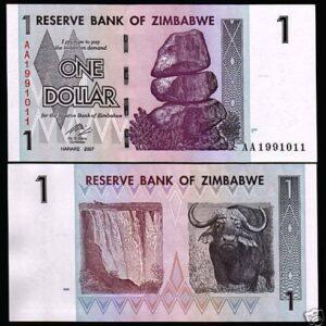 ZIMBABWE 1 DOLLAR P65 2007 UNC