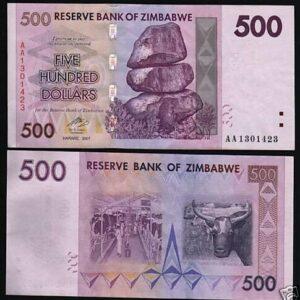 ZIMBABWE 500 DOLLARS P70 2007 UNC