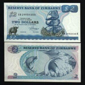 ZIMBABWE 2 DOLLARS P1 1983 UNC