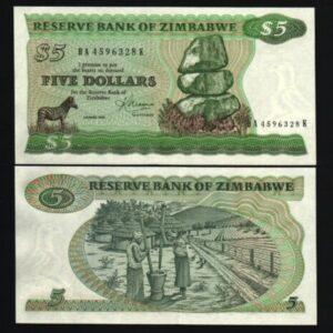 ZIMBABWE 5 DOLLARS P2 1983 UNC