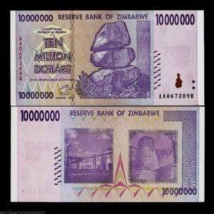 ZIMBABWE 10000000 DOLLARS P78 2008 UNC