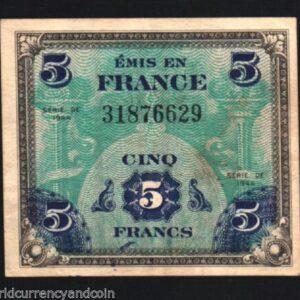 FRANCE 5 FRANCS 1944